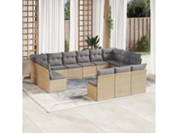 Vidaxl 13 Pcs Conjunto De Sofás P/ Jardim Com Almofadões Vime Pe Bege
