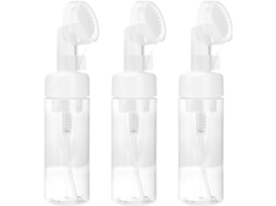 Conjunto de 3 garrafas vazias de espuma Pet de 150ml com escova para armazenamento.