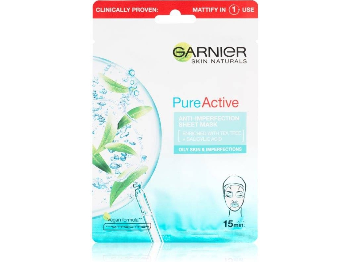 Máscara de Rosto GARNIER Skin Naturals Pure Active Cleansing Sheet Mask (28g)
