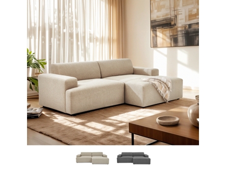 Sofá de design moderno 3 lugares com chaise longue direita em tecido Toliman Sofá Modus