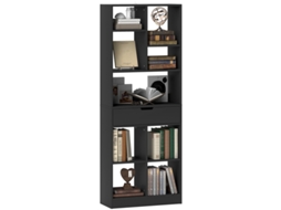 Estante Preta Com Gaveta E Prateleiras Abertas,60 X 26 X 158 Cm,ideal Para Organização E Decoração De Ambientes Modernos.