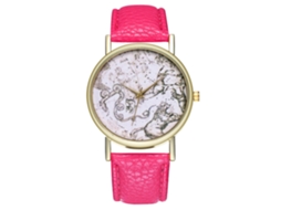 Relógio de pulso simples estilo vintage com mecanismo de quartzo e pulseira de couro sintético (rosa e vermelho).