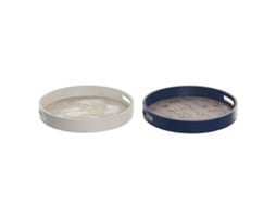 Bandeja de Aperitivos Dkd Home Decor Azul Branco Madeira Mdf 35 X 35 X 5 Cm 2 Unidades