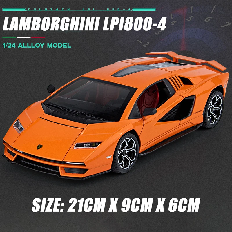 (laranja) 1:24 Lamborghini Countach Lpi 800-4 Carro Esportivo Em Liga Metálica, Miniatura Com Som E Luz
