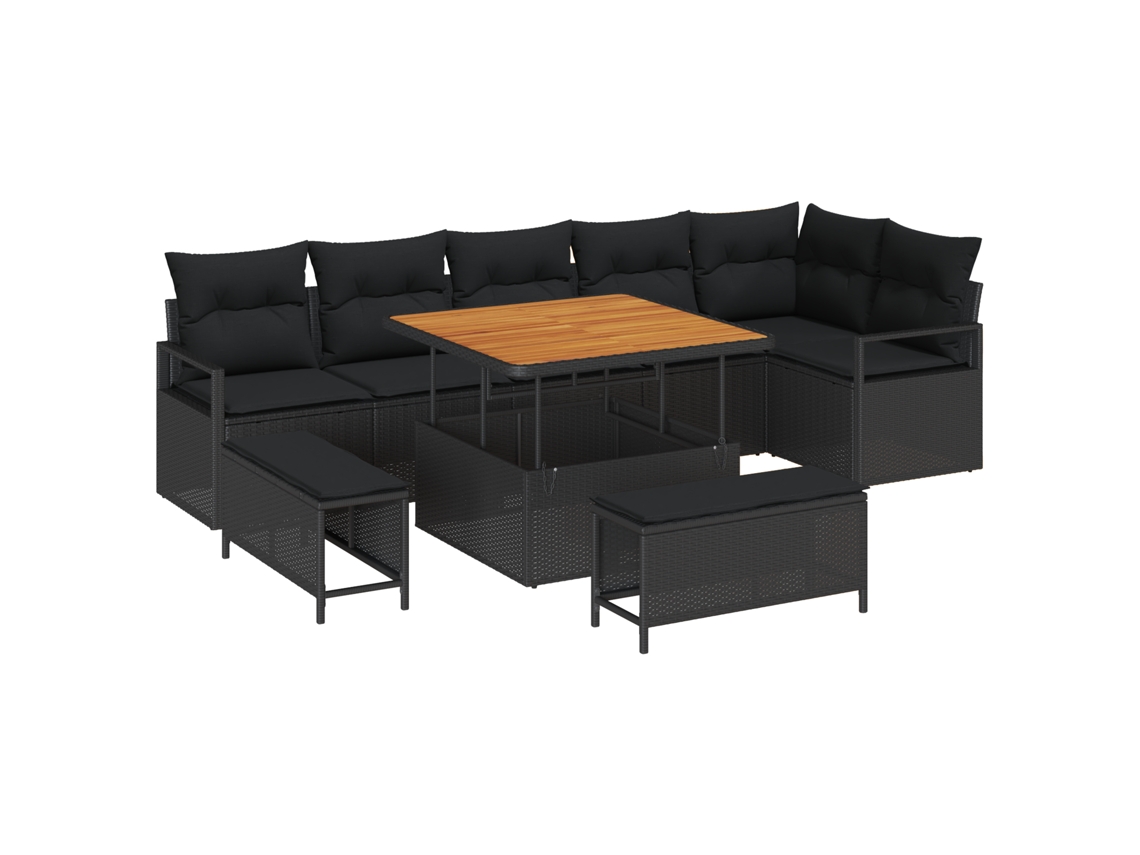 Conjunto 9 Conjunto De Sofá De Jardim Vidaxl Preto Vime Pe (100 X 100 X 71 Cm)