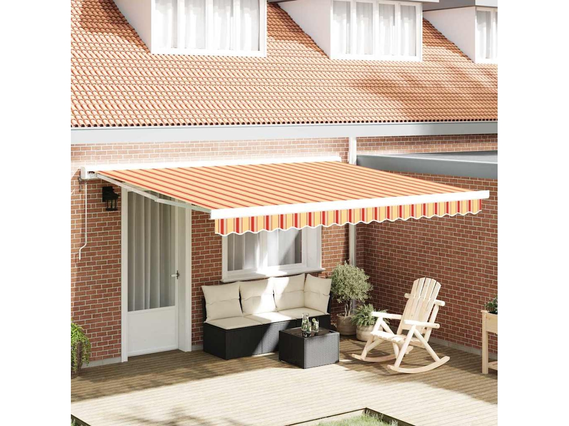 Vidaxl Toldo Retrátil Amarelo E Vermelho 400 × 300 Cm Tecido E Metal