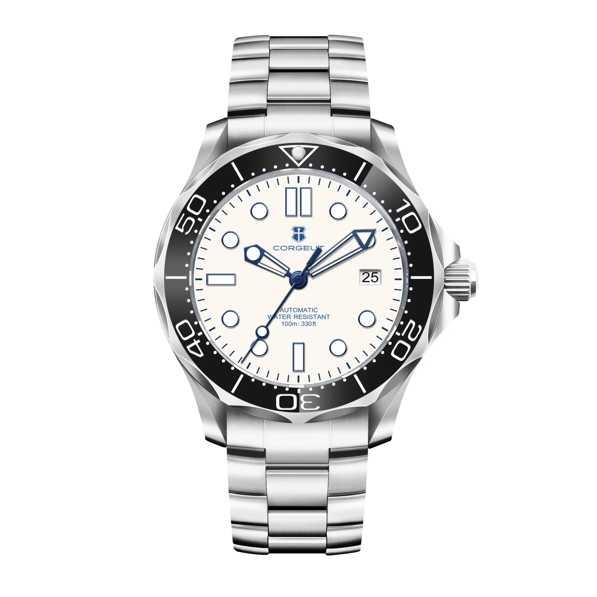 Relógio Masculino Automático Mecânico De 40 Mm (branco/preto), Cristal De Safira.