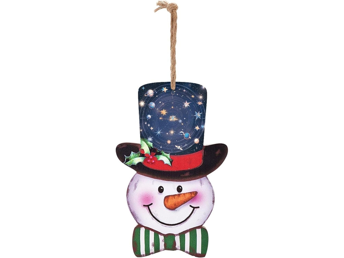 Enfeite De Natal De Madeira Com Boneco De Neve E Constelações,