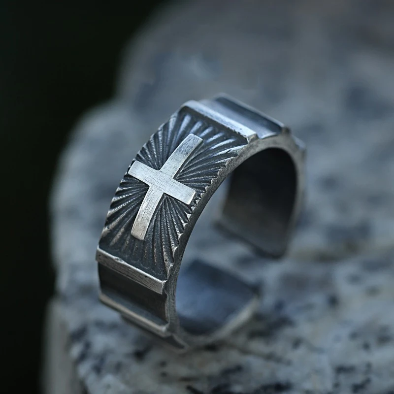 Anel Masculino Vintage Com Cruz, Anel Religioso De Jesus, Joia Em Estilo Gótico Punk