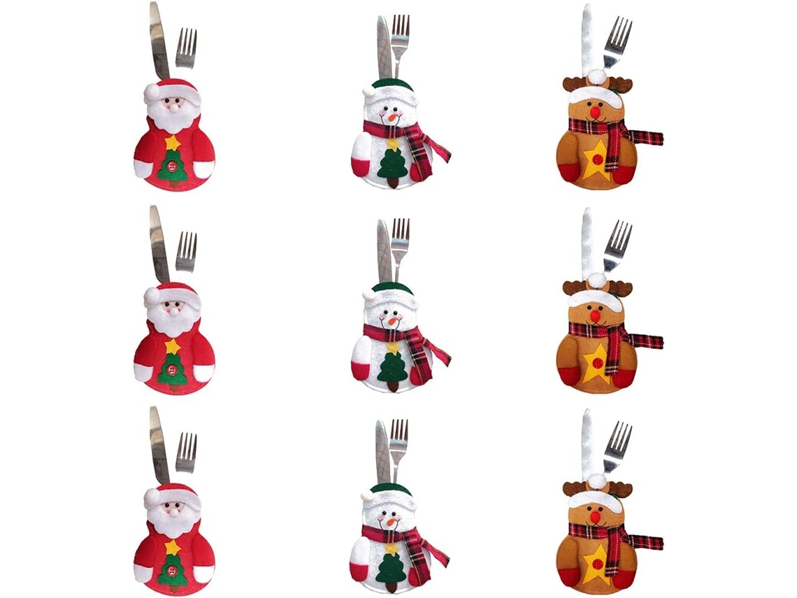 Hilaï Lote De 9 Saquinho Para Couverts, Trois Motif Père, Renne, Bonhomme De Neige Para Decoração De Mesa