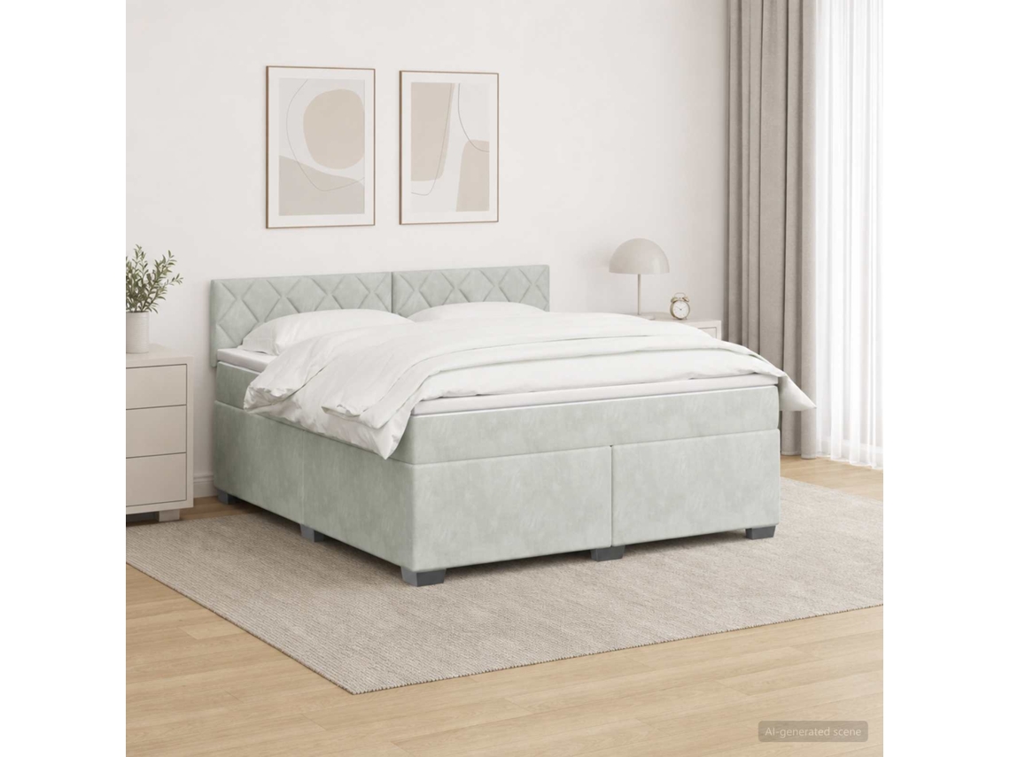 Vidaxl Cama Box Spring Com Colchão E Led Cinzento-claro 140 X 190 Cm