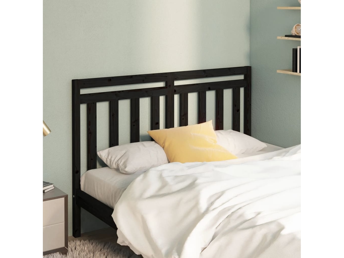 Vidaxl Cabeceira De Cama 126x4x100 Cm Pinho Maciço Preto