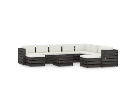 Conjunto Lounge Jardim Almofadões Madeira Impreg. Cinzento 11 Un