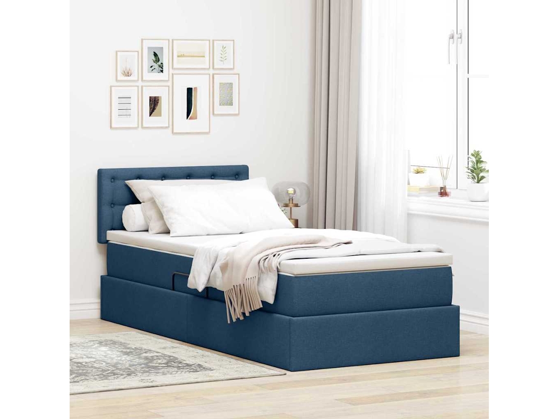 Vidaxl Cama com Arrumação e Colchão com Cabeceira Azul 90 X 190 Cm