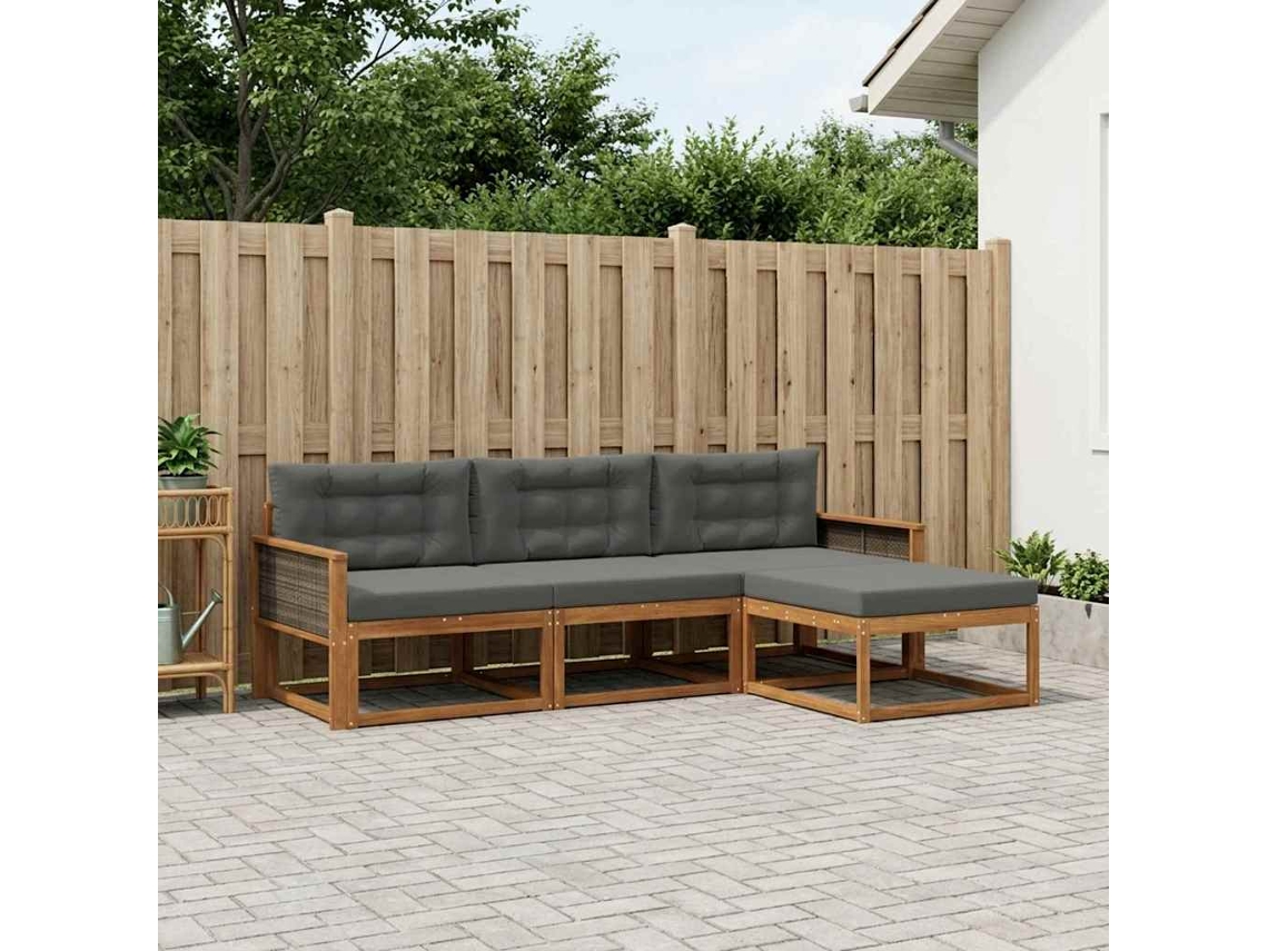 Vidaxl Conjunto De Sofás Para Exterior 4 Pcs Natural E Antracite