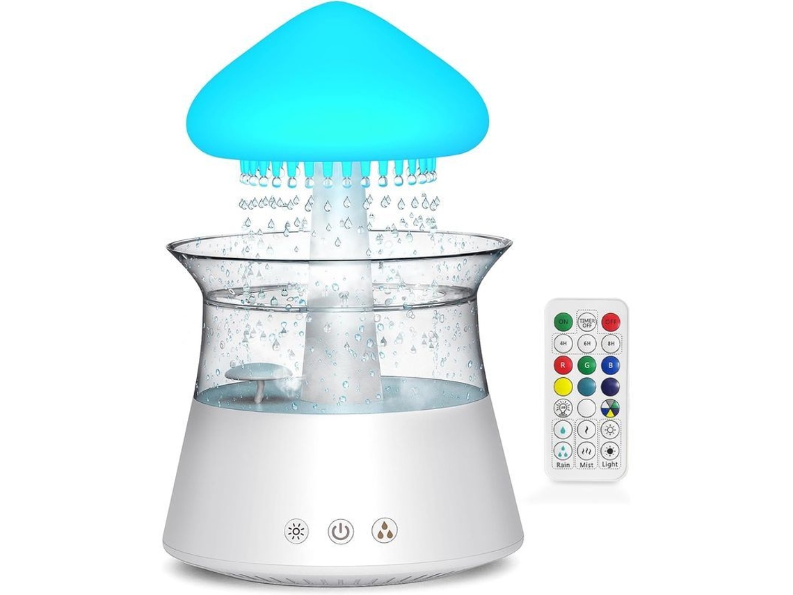 umidificador de Nuvem com Chuva e Luzes Coloridas Controle Remoto 300ml para Quarto Mesa