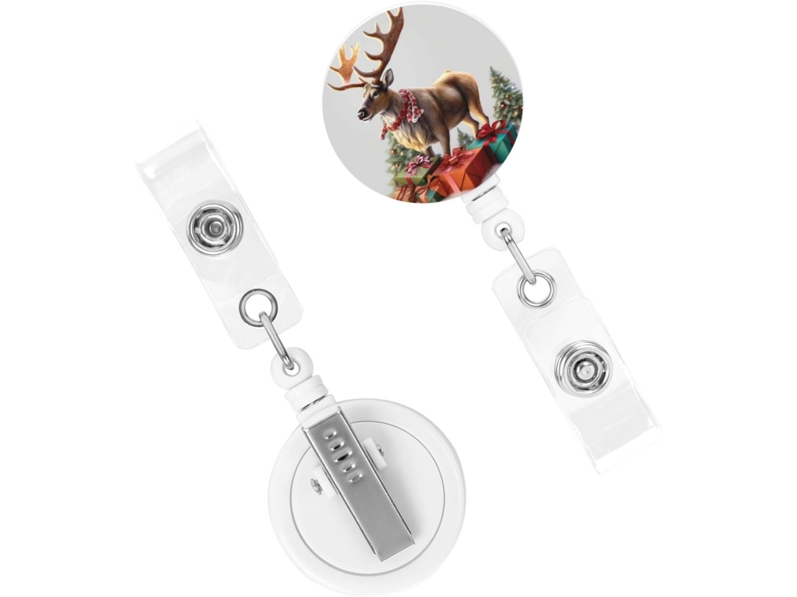 Porta Crachá Retrátil Resistente, Presente De Natal, Porta Crachá Com Estampa De Rena, Clipes Reforçados, Chaveiro