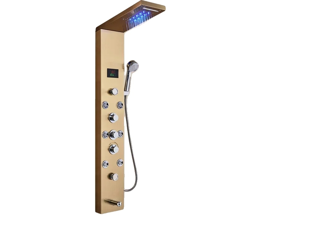 Painel De Chuveiro Com Led, Núcleo Da Válvula De Cerâmica, Controle De Três Alavancas, Dourado, F, 8009