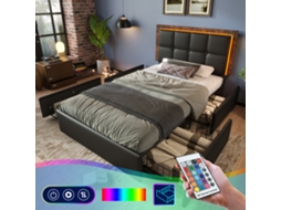 Bettgestell 90x200cm Com Led E 4 Gavetas Polsterbett Pu Preto Sem Colchão