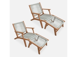 Cadeira de Jardim em Madeira e Corda com Apoio para Os Pés Set de 2 Taupe SWEEEK