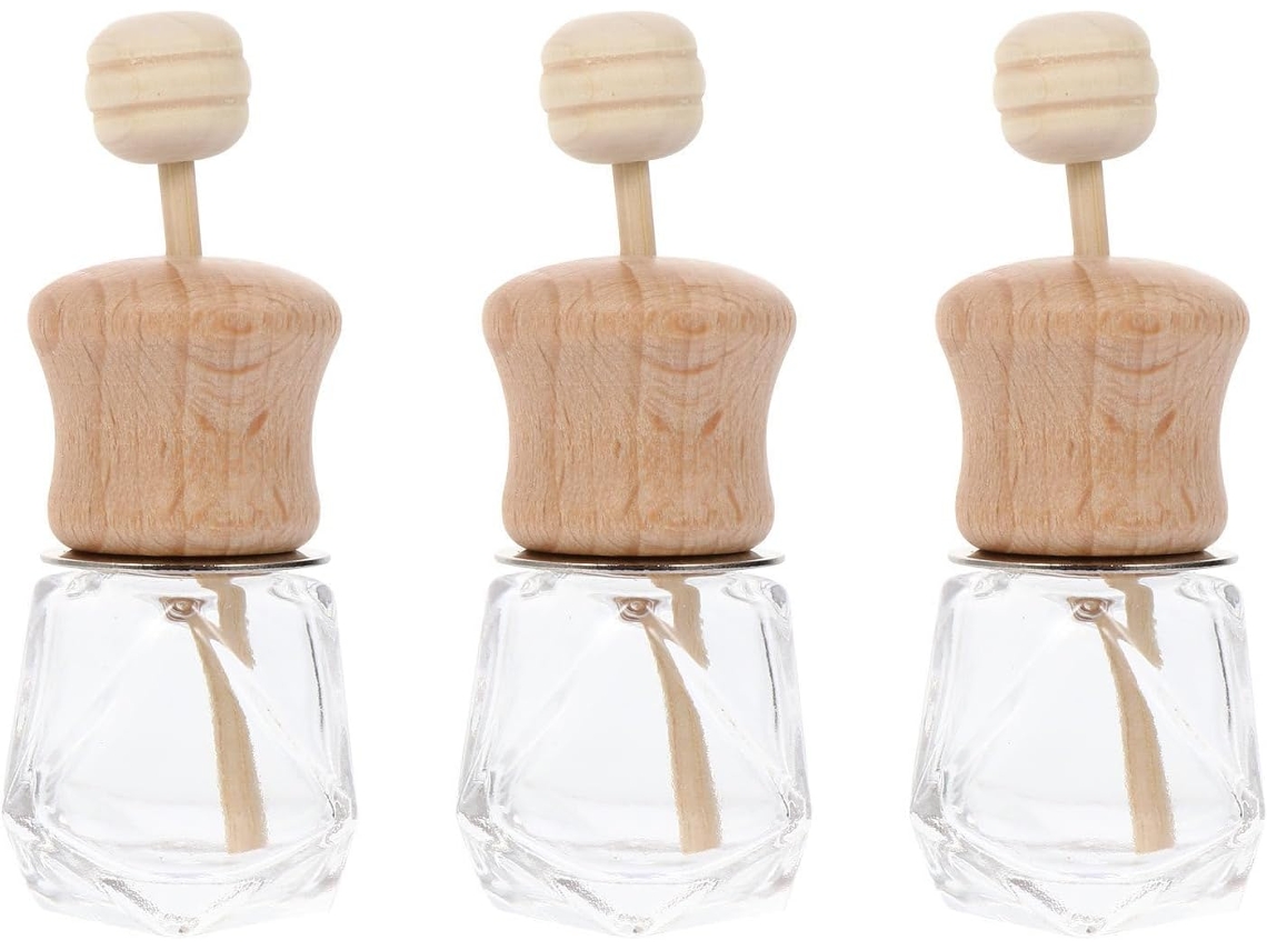 Conjunto De 3 Frascos Perfumados Para Carro, Em Vidro E Madeira.