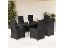 Vidaxl 7 Pcs Conjunto De Jantar P/ Jardim C/ Almofadões Vime Pe Preto