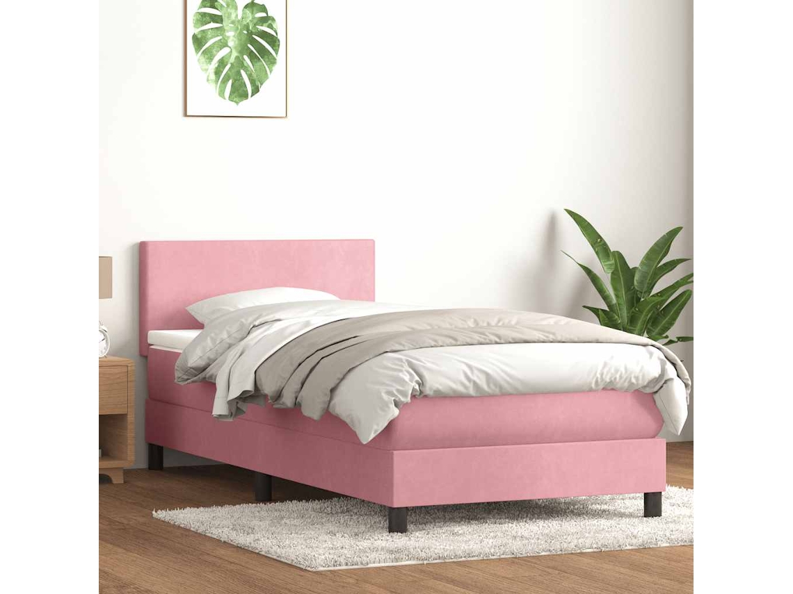 Cama Com Molas/colchão Rosa 90x220 Cm Veludo