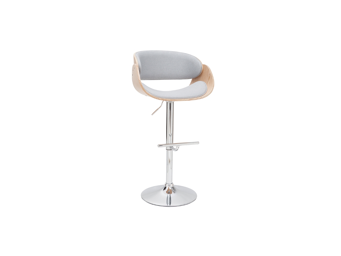 Banco de bar design tecido cinza claro e madeira clara dobrada MILIBOO