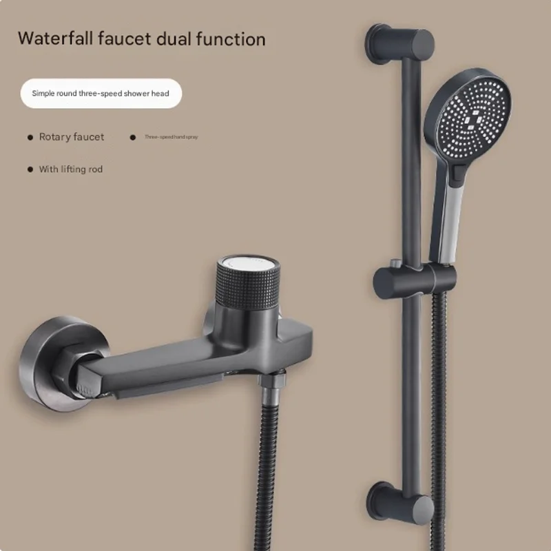 (cinza-chumbo D) Torneira Para Banheira Com Efeito Cascata E Ducha Manual, Misturador De Parede Para Chuveiro De Banheiro