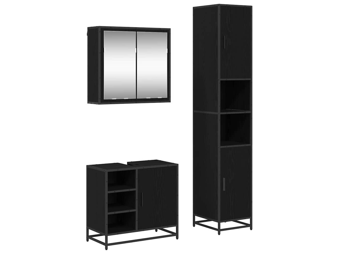 Conjunto de Móveis para Banheiro com Suporte 3 Peças Carvalho Preto MAISON EXCLUSIVE