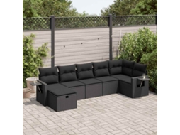 Vidaxl 7 Pcs Conjunto De Sofás P/ Jardim C/ Almofadões Vime Pe Preto