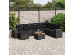 9 Pcs Conjunto De Sofás P/ Jardim C/ Almofadões Vime Pe Preto Dkd Home Decor