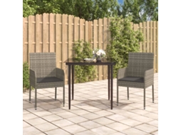 Conjunto 3 Peças Jantar P/ Jardim C/ Almofadões Vime Pe Preto/cinza Dkd Home Decor