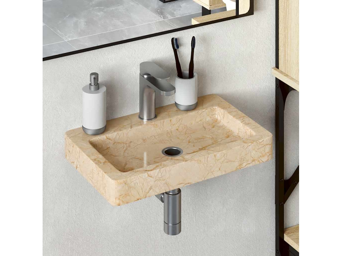 Vidaxl Lavatório De Parede 38x24x6,5 Cm Mármore Cor Creme