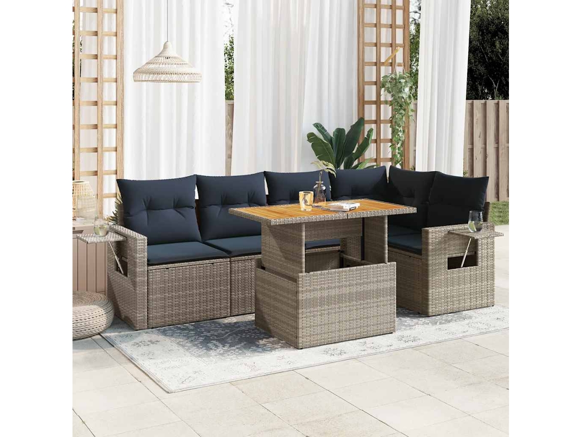 Vidaxl 6 Pcs Conjunto Sofás De Jardim Com Almofadões Vime Cinzento