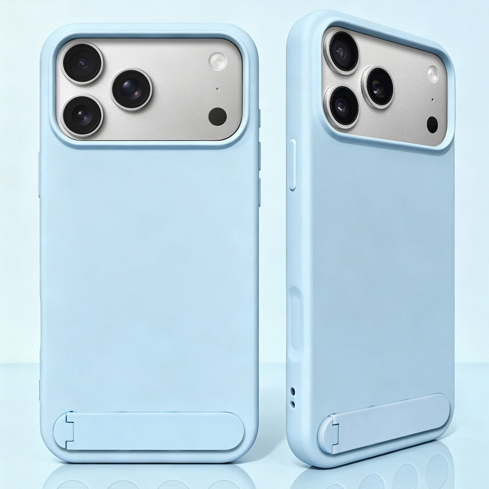 (azul Claro, Iphone 13 Pro) Capa De Celular Em Silicone Líquido Com Suporte Dobrável, Proteção Contra Impactos E Quedas.