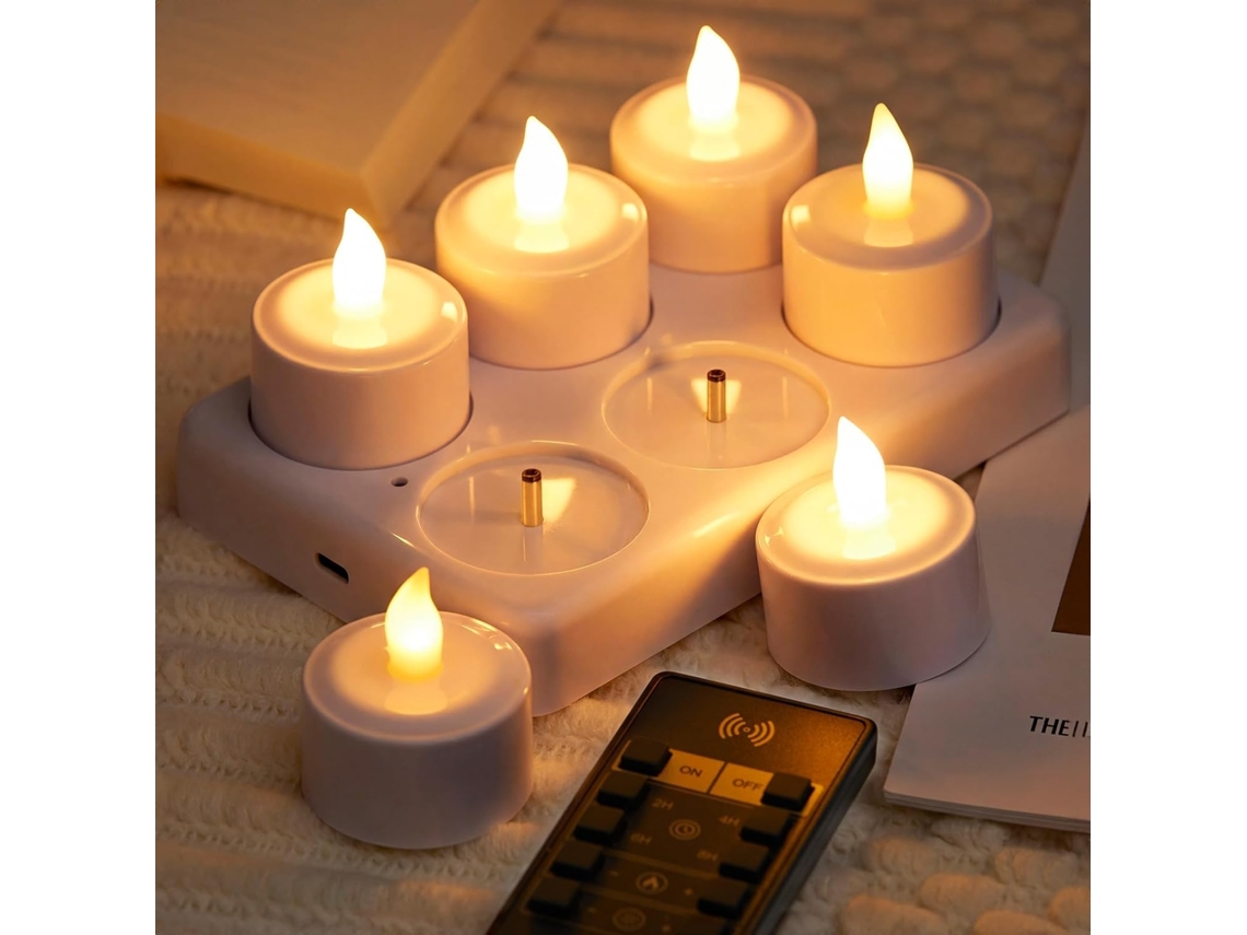 Conjunto De 4/6 Velas Led Recarregáveis Com Controle Remoto E
