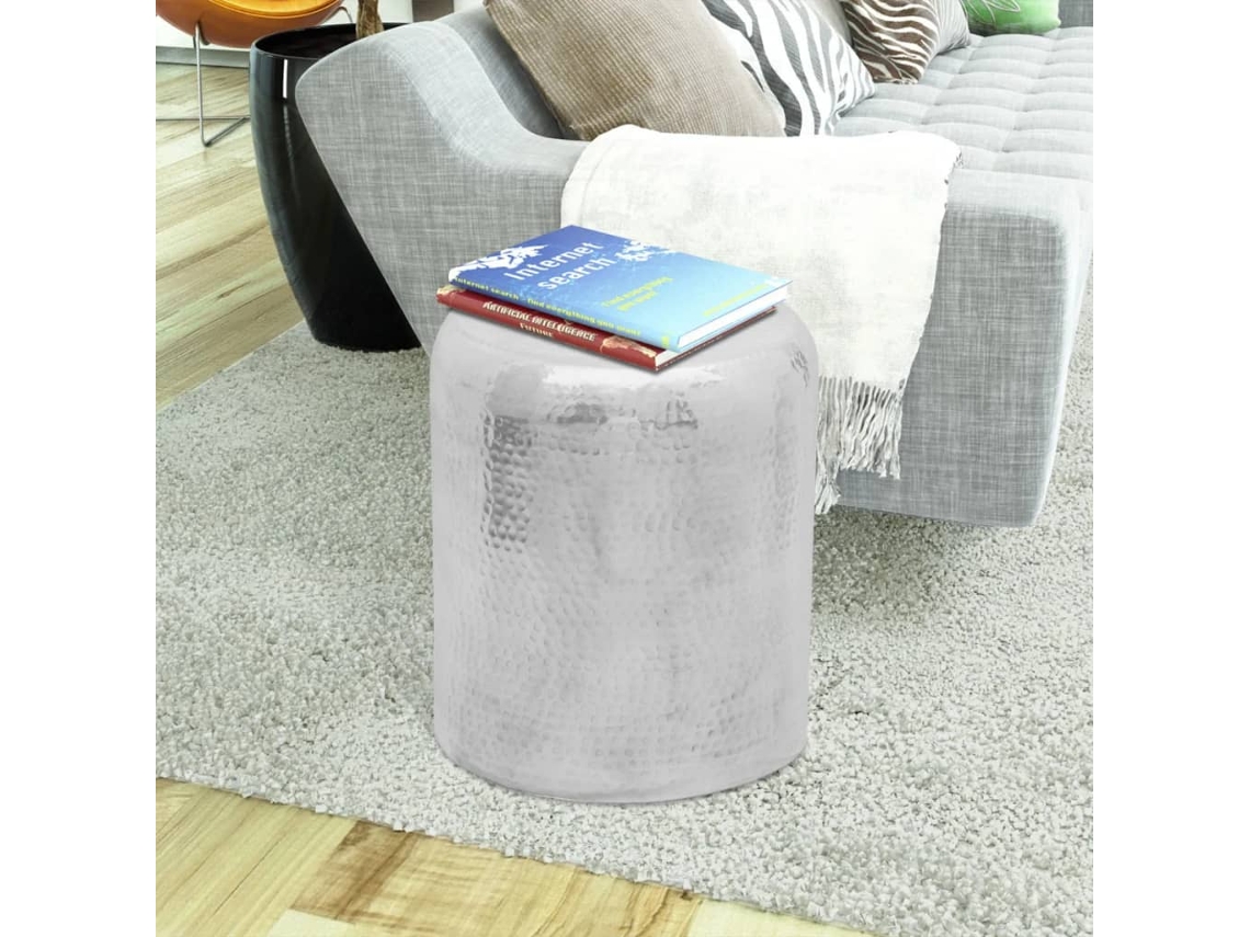 Mesa De Apoio  Mesa Auxiliar  Mesa Lateral/banco Em Alumínio Martelado, Prateado Wsd720975 Lovely Home