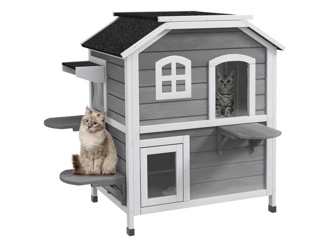 Casa Gato 2 Andares Cinza 99,5x76x91cm (dobrável, Externa, Inverno)