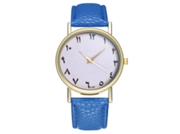 Relógio de Pulseira de Quartzo com Pulseira Pu Estilo Moderno Dial Redondo Azul Royal