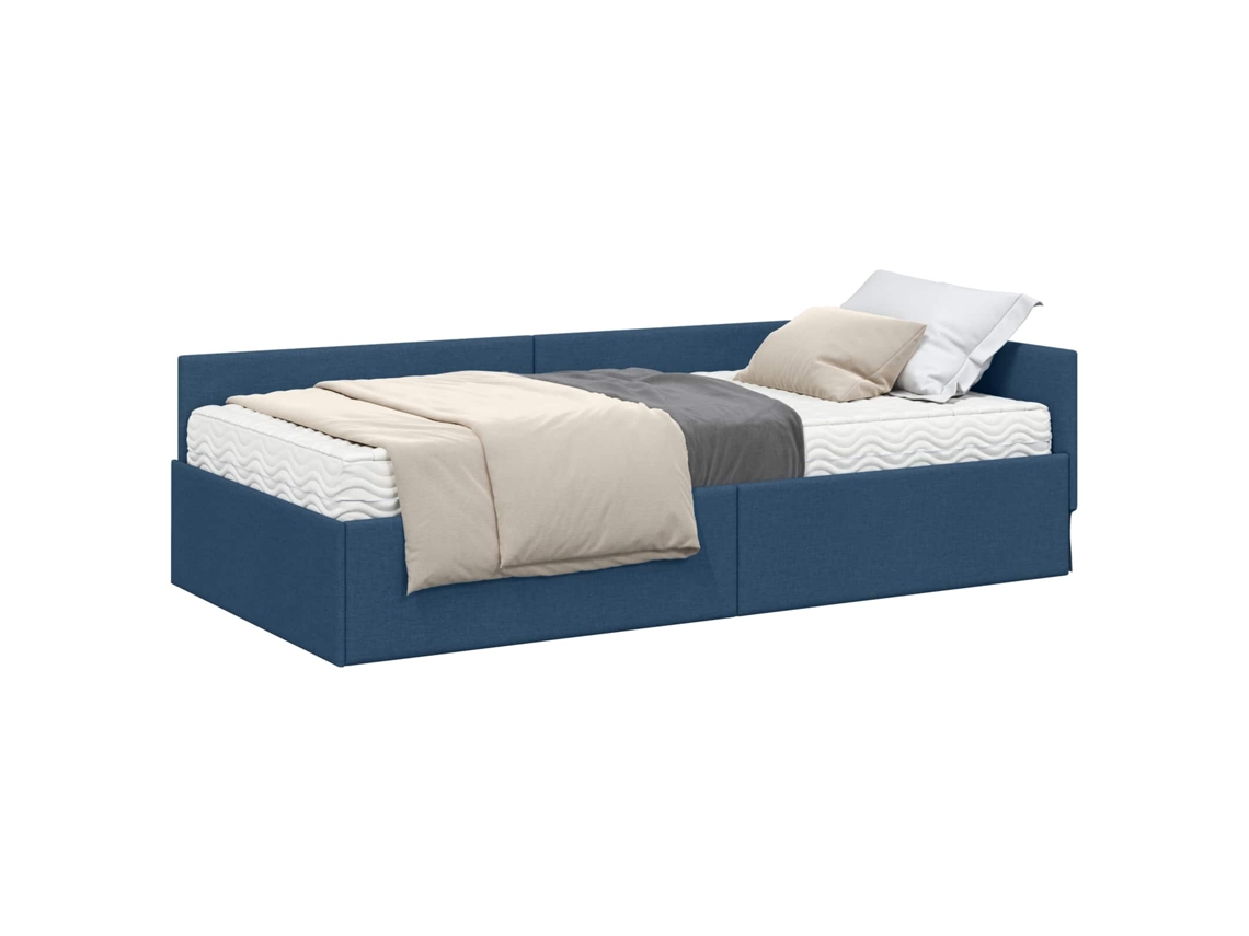 Conjunto de 2 Estruturas de Cama de Canto com Colchão Outros Azul Tecido MAISON EXCLUSIVE