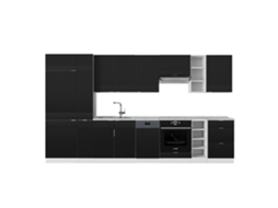 Cozinha Fame-line, 355cm, Pt Mármore, Preto Listrado/branco, Branco, Vicco