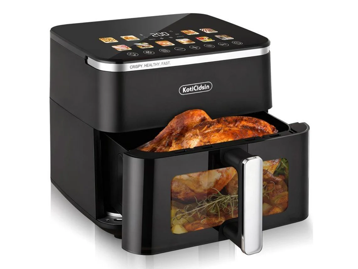 Fritadeira A Ar Sem Óleo, 11 L Grande Capacidade, 2000w, Com Janela Visível Tela Sensível Ao Toque, 10 Menus Pré Programados, Preto Koticidsin