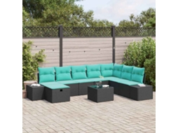 Vidaxl Conjunto De Sofá De Jardim 9 Unid. Preto Vime Pe
