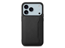 Capa Para Iphone 17 Pro Com Compartimento Para Cartão, Em Couro Preto.