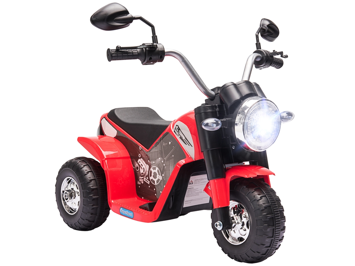 Motocicleta Elétrica Infantil com 3 Rodas 6v Farol e Buzina na Cor Vermelho VOLTEDGE