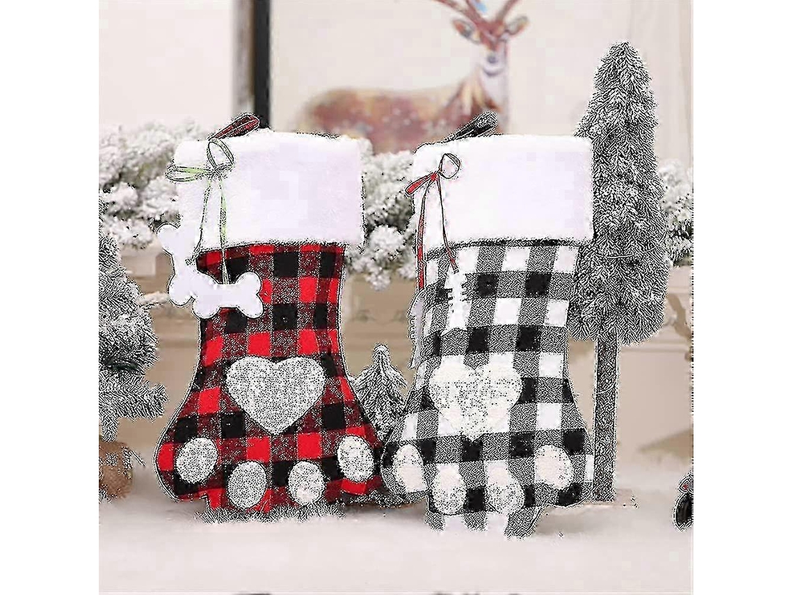 Conjunto De 2 Meias De Natal Para Ces E Gatos, Estampa Xadrez Bfalo Com Patas Grandes. Hengjian