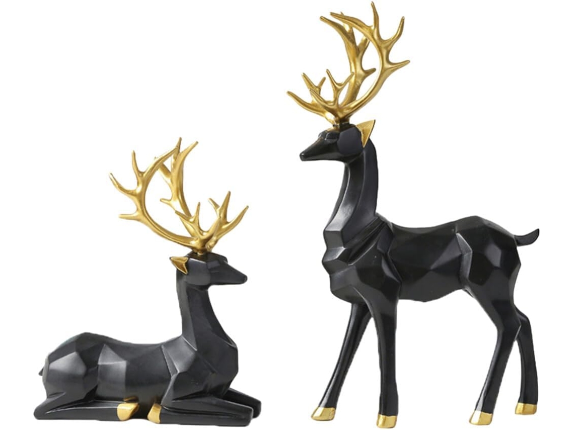 Conjunto De 2 Estatuetas De Renas Natalinas Em Resina, Decoração Moderna Para Interiores Conjunto De 2 Estatuetas De Renas Natalinas Em Gokoco