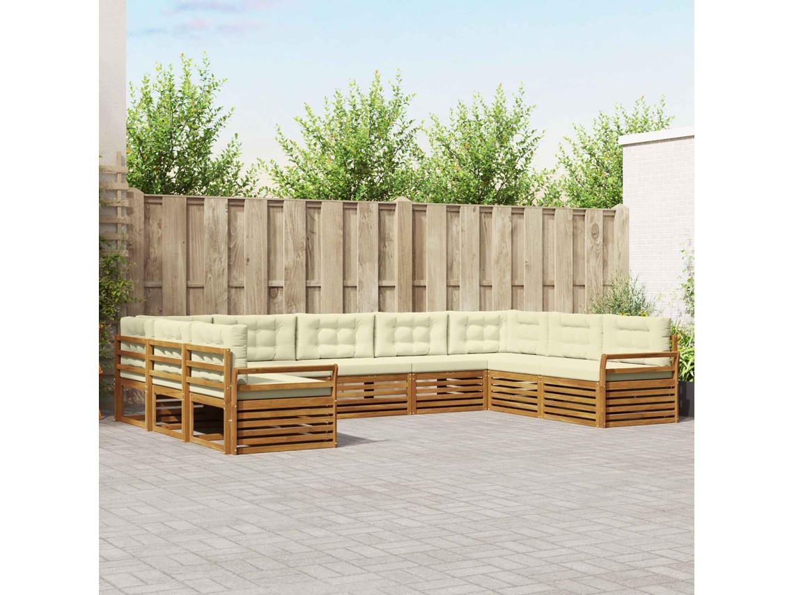 Vidaxl Conjunto De Sofás Para Exterior 9 Unid. Natural E Creme