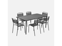 Conjunto De Jardim Com Mesa Bistrô De 160cm Em Aço Com 2 Poltronas E 4 Cadeiras, Antracite